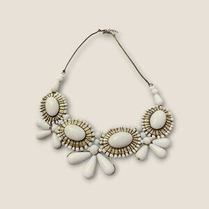 Estate Vintage White & Gold Glass  Wired Cabochon Necklace